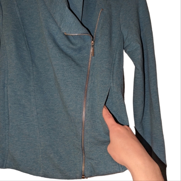 H By Halston French Terry Moto Flyaway Fitted Ribbed Asymmetrical Jacket 0 - Picture 4 of 8